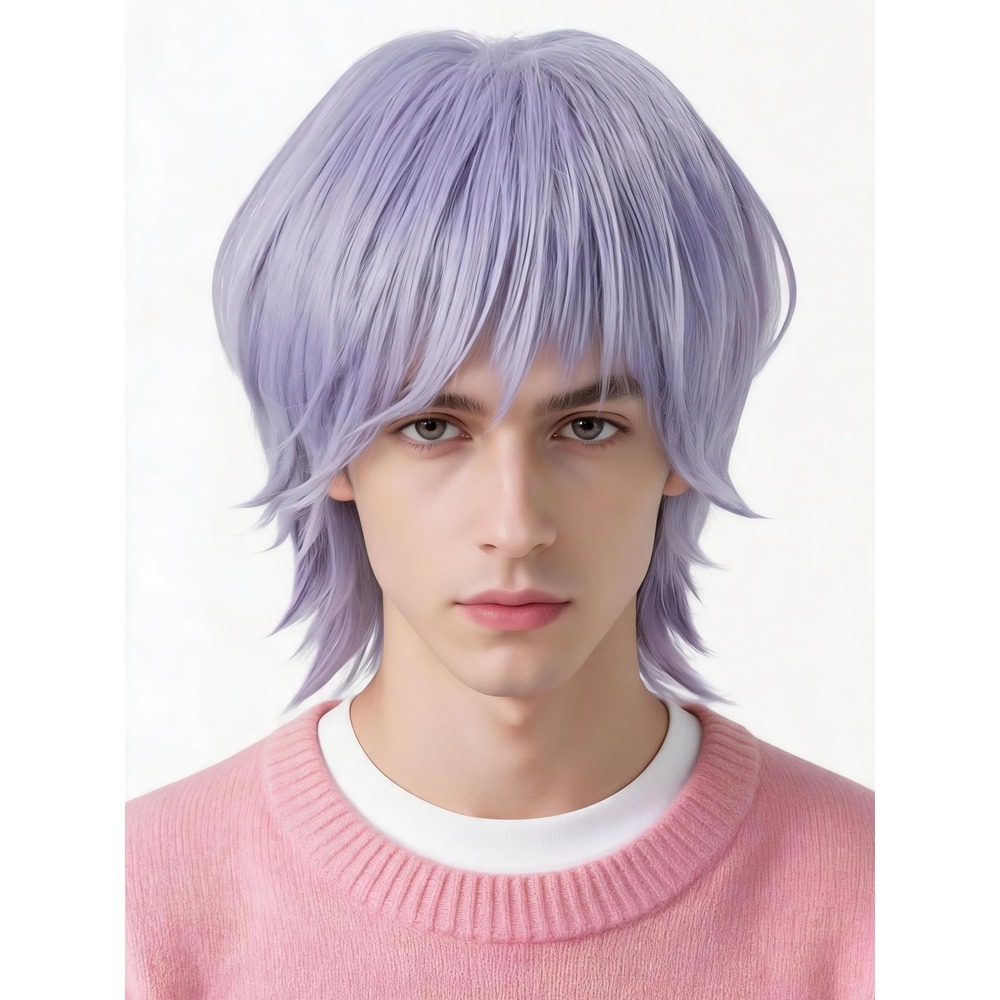 NWT LeMarnia Anime Cosplay Wig Purple Short Layered Synthetic Halloween Costume